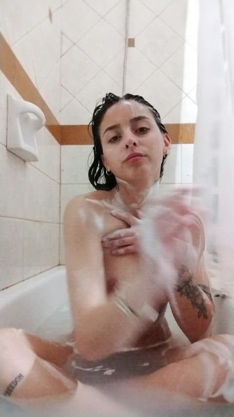 bath bathtub latina natural tits petite slut small tits tits cumslut tiny slut gif