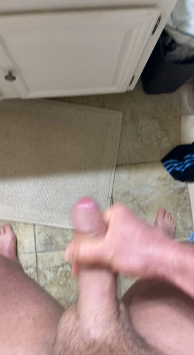 Stroking my uncut cock until I blew a thick load on the floor. (Texas)