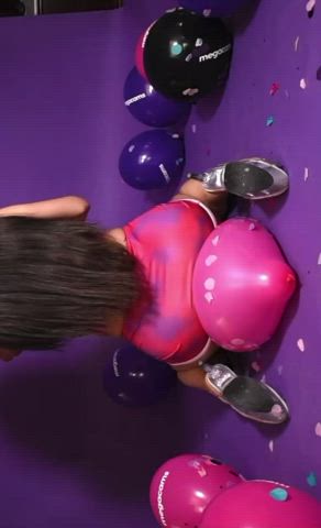 balloons bouncing cowgirl latina onlyfans party skirt upskirt wet and messy gif