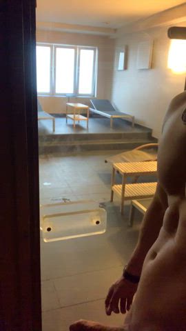 cock fit fitness gym masturbating public sauna solo gif