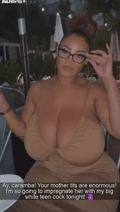 Big Tits Caption Ebony MILF gif