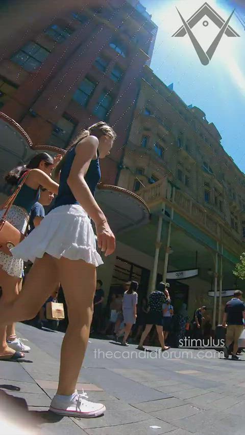 amateur ass exhibitionist legs sexy teen upskirt voyeur walking gif