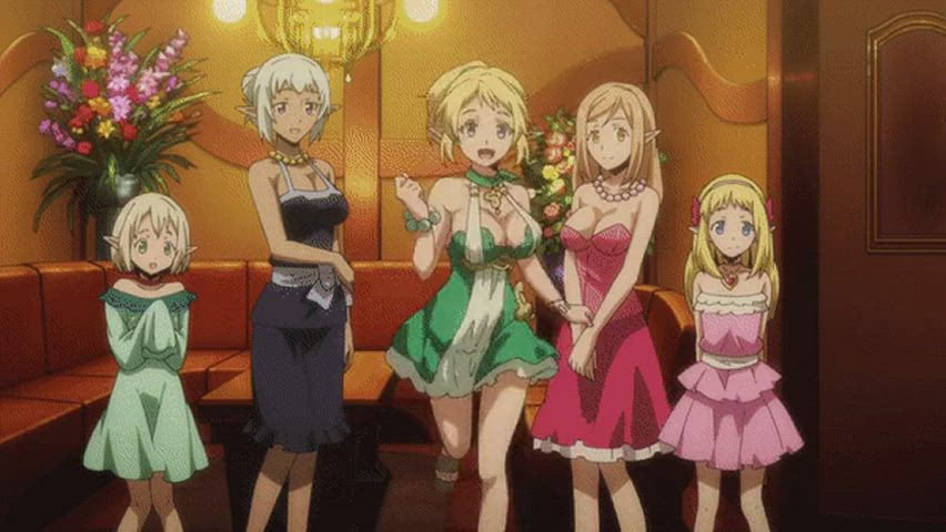 anime big tits dress elf gif