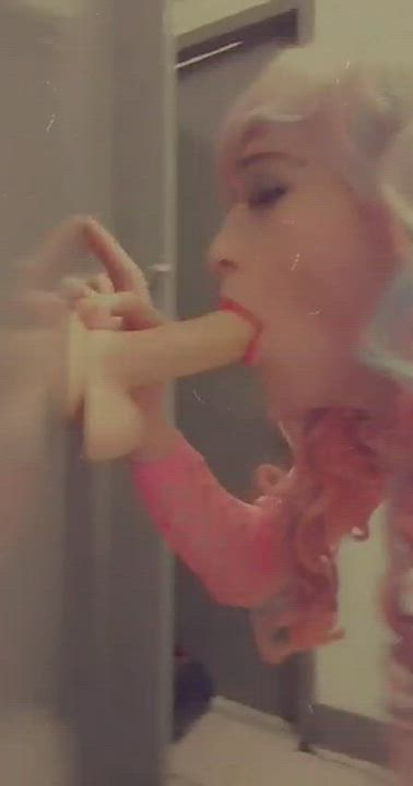 Deepthroat Dildo Femboy Pink Sissy Slave Sucking gif