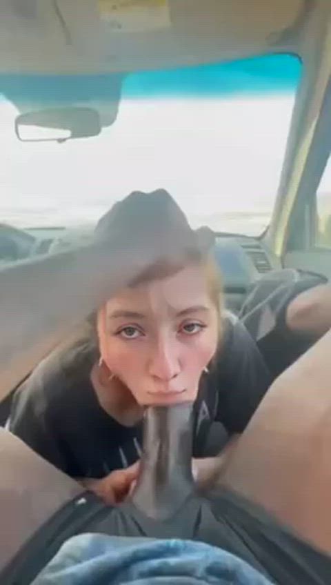 bbc big dick blowjob car car sex deepthroat face fuck homemade interracial teen gif