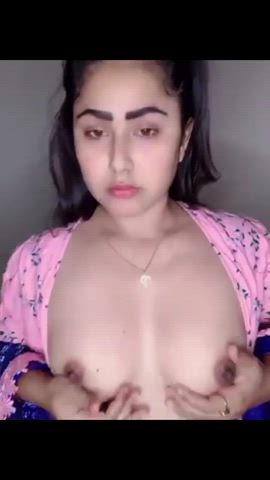 Indian girl playing with her chunky nipples