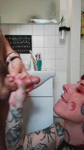 cum facial happy ending swallowing tattoo thick cock gif