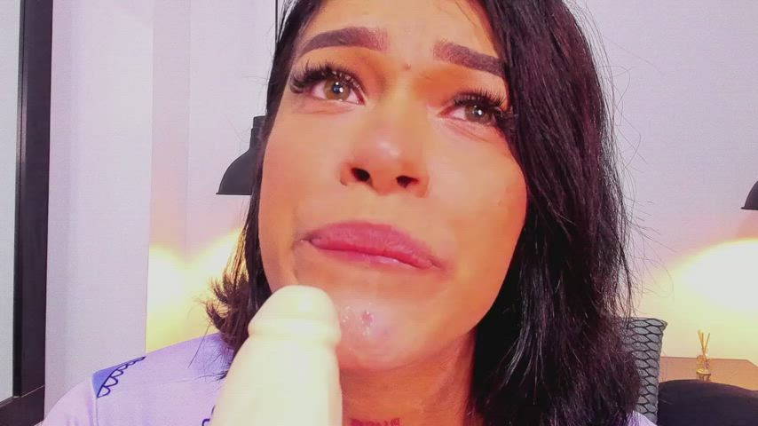 Blowjob CamSoda Drooling Huge Dildo Latina POV Sex Toy Webcam Wet gif