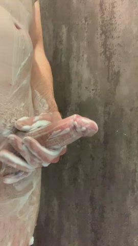 cock gay masturbating shower soapy gif