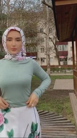 clothed hijab solo tits gif