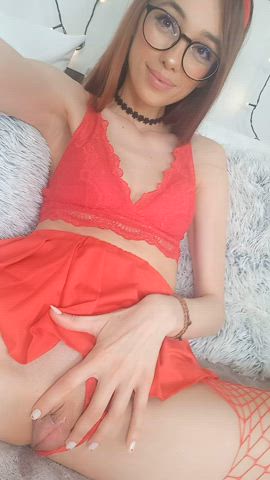 Suck my sweet clit under my red skirt