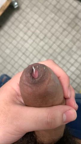 Watching my thick cum slide down my foreskin 💦