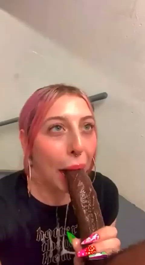 bbc blowjob cum cum in mouth public pink hair gif