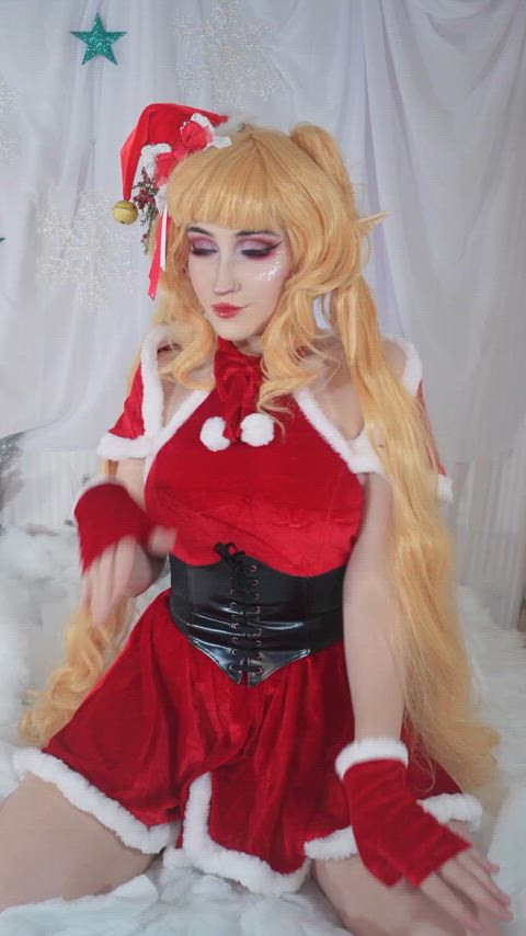 christmas cosplay costume egirl elf fansly flashing onlyfans tease tiktok gif