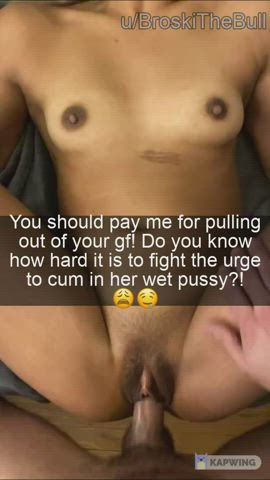 Bull demands money for fighting the urge not to cum in your gf's wet pussy and impregnating