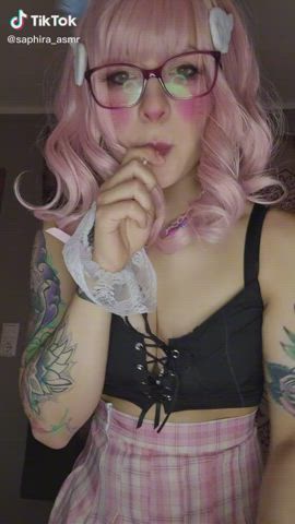 Ahegao Facial Glasses Tease TikTok Tongue Fetish gif