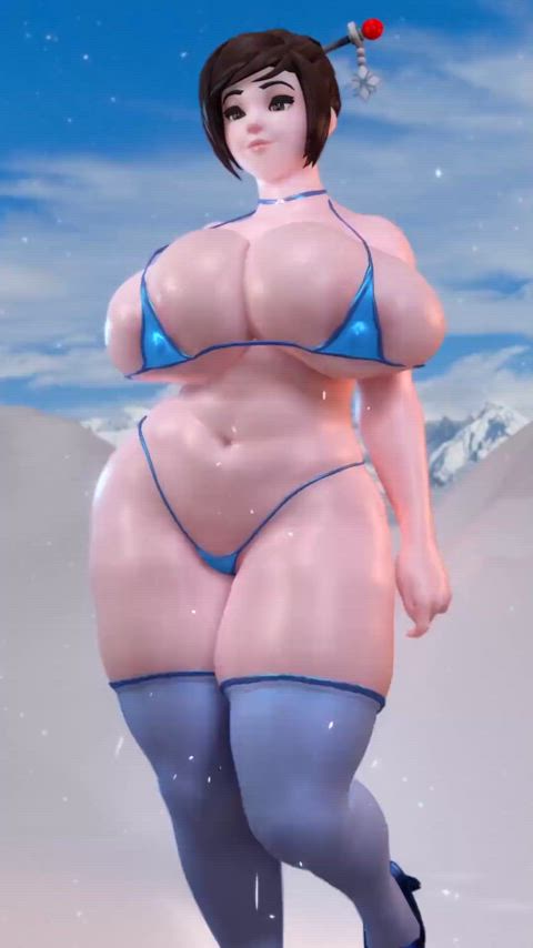 3d asian ass big ass big tits bikini boobs overwatch rule34 solo gif