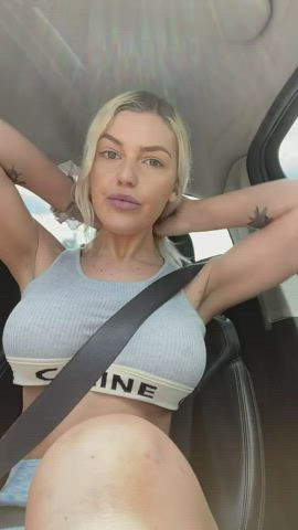 blonde boobs busty car perky public tits titty drop r/caughtpublic gif