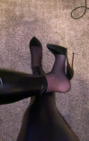 high heels leather leggings gif