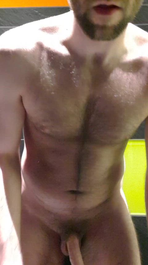 cum cumshot gay gym hairy hairy armpits hairy chest muscles public shower gif