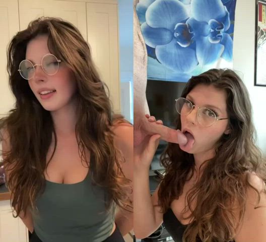 BWC Big Tits Blowjob Cute Glasses Split Screen Porn TikTok gif