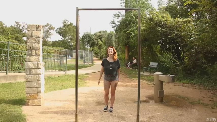 big tits huge tits nipple piercing outdoor pierced public redhead gif