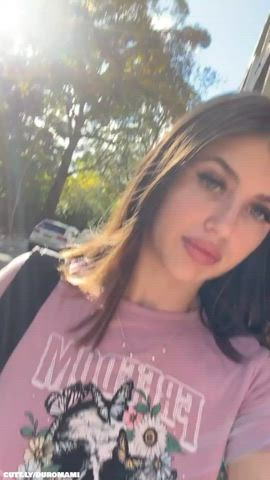 babe brunette natural tits public gif