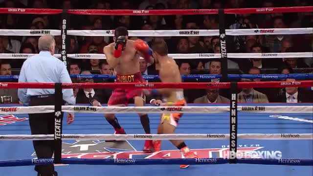 Jorge Linares trading shots with Mercito Gesta