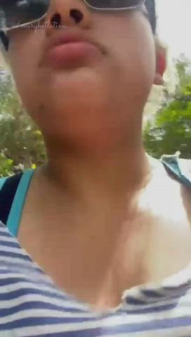 amateur big tits caught latina milf mom nipples outdoor public gif