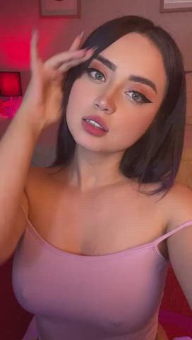 big tits blue eyes camgirl cute eye contact nipples pretty teen tongue fetish gif