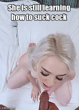 Blonde Blowjob Caption First Time Funny Porn Innocent POV White Girl gif