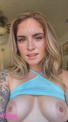 blonde cumshot facial green eyes teen gif