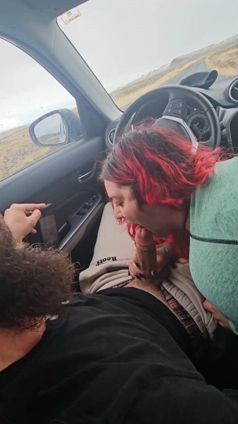 Roadside blowjob in the country - public bj in car