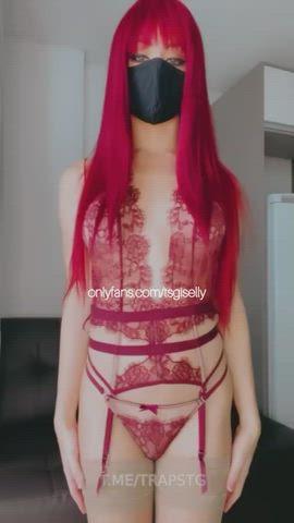 Amateur Cumshot Lingerie Redhead Trans gif