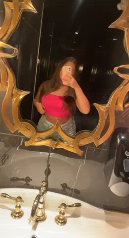 19 Years Old Boobs Brunette Cute Mirror Pink Public Teen Tits gif