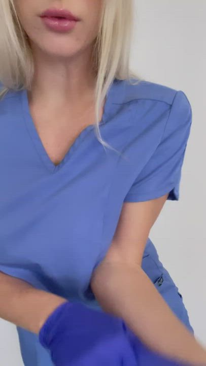 Gloves scrubs and tits- perfect trio