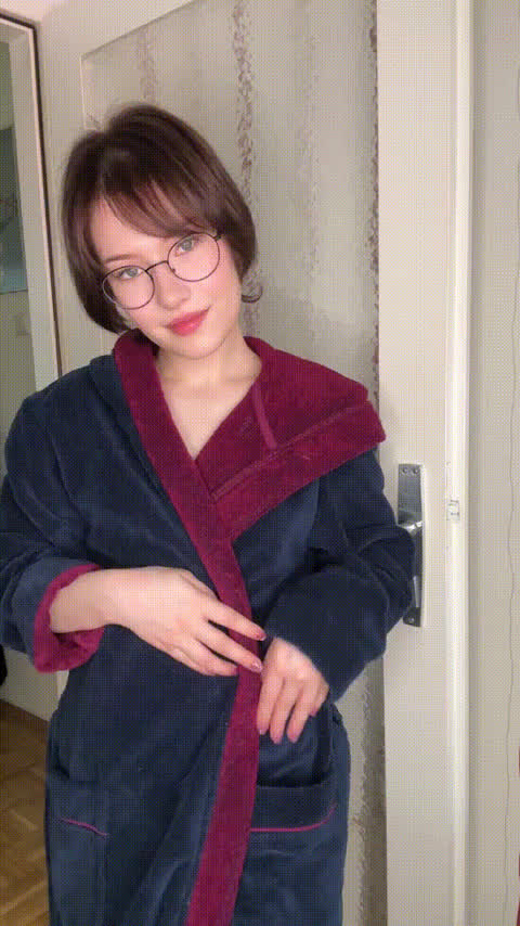 glasses small tits undressing gif