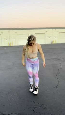 Blonde Fitness Leggings Muscular Girl gif