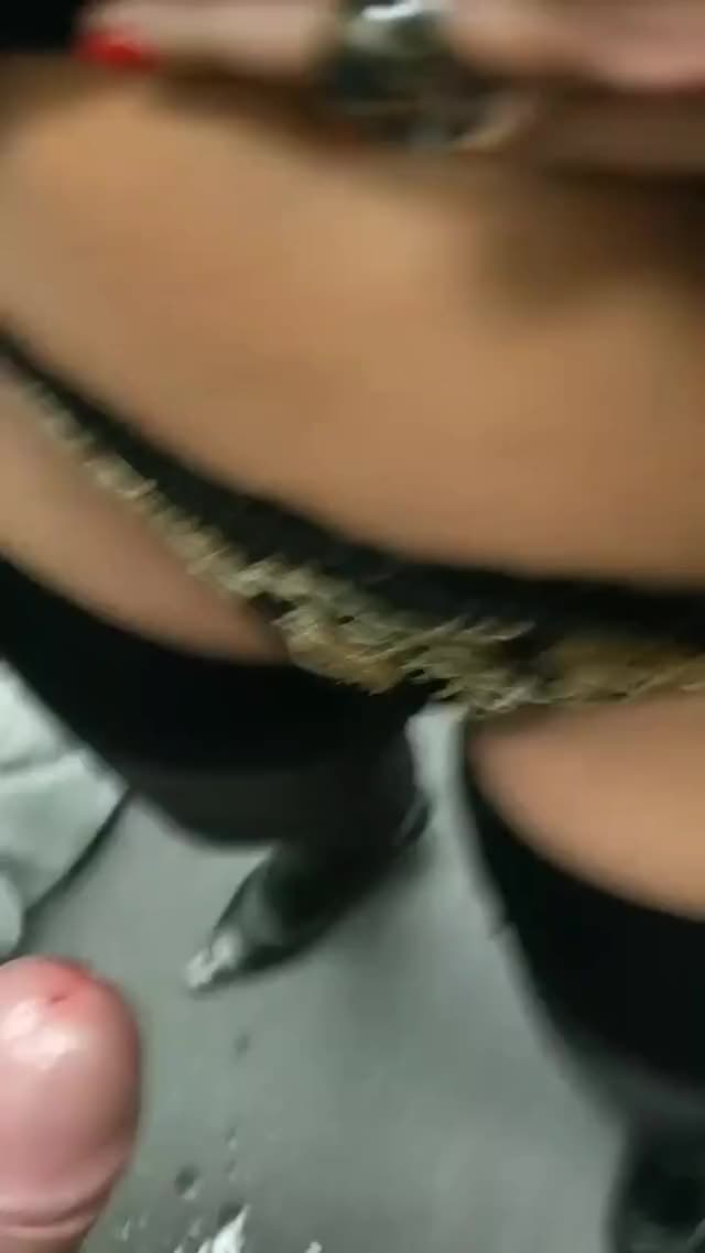 Cumshot in her thong, on elevator