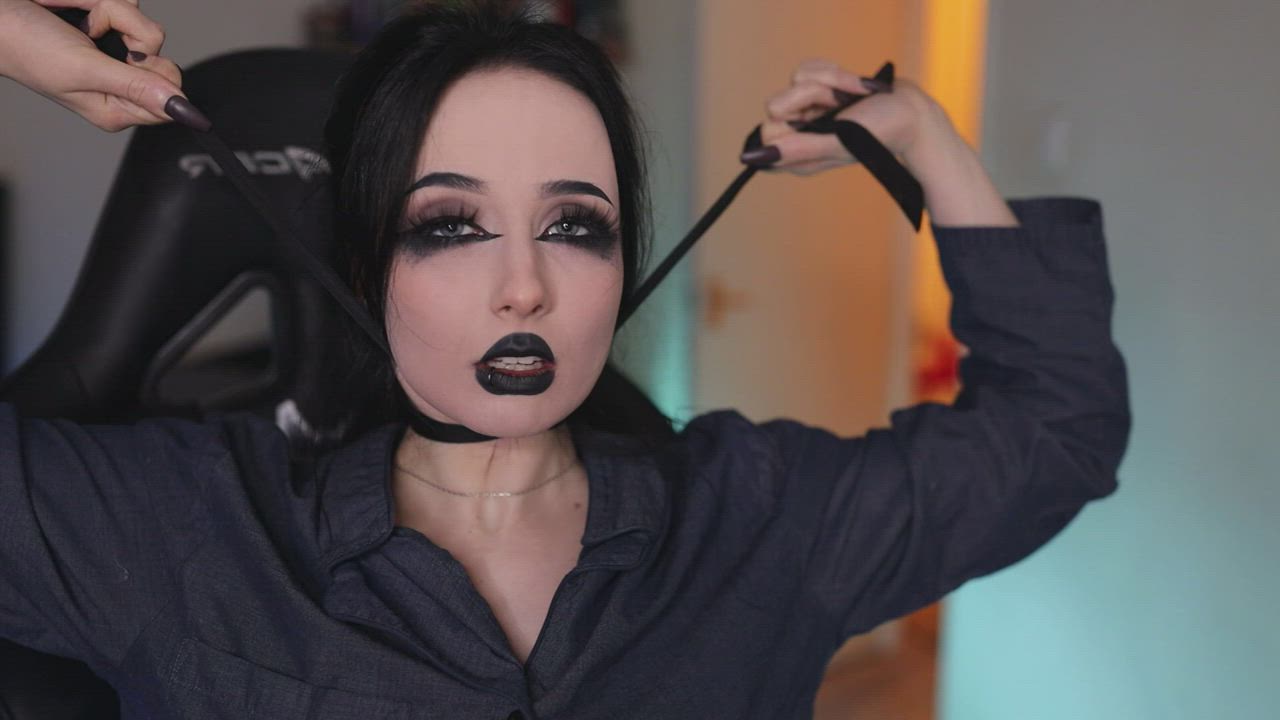 Choking Goth Nipple Piercing gif