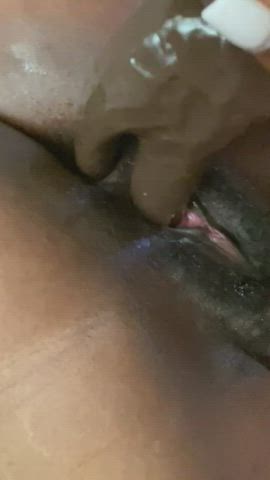 Clit Close Up Double Penetration Ebony Hairy Pussy Masturbating Pussy Solo gif