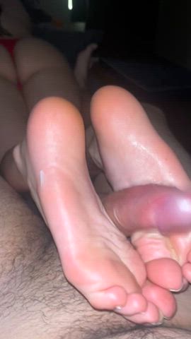 Wife beautiful soles with a cum shot.