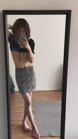 femboy long hair sissy skinny skirt tease trans gif