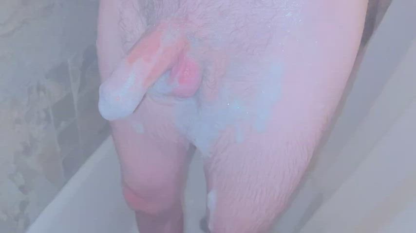 Flopping around my soft uncut cock in the shower