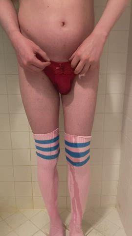 Pissing on my socks after wetting my panties