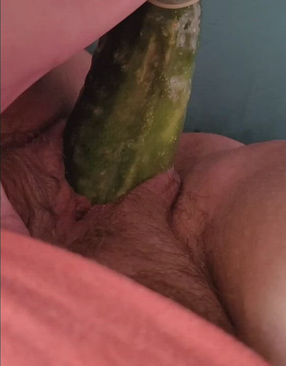 BBW Cucumber Dildo Hairy Pussy Masturbating Object Insertion gif