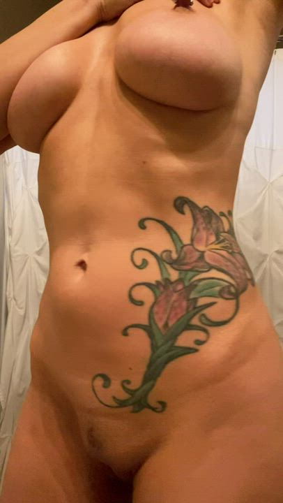 Had some requests for a better look at my tummy tattoo. Here ya go. Eraser nips included!