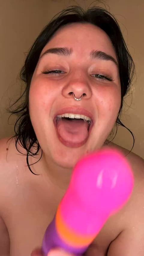 blowjob dildo nsfw deepthroat sucking tits cute gif