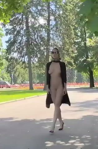 amateur babe boobs flashing naked natural tits nudity outdoor public solo gif