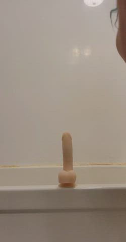 babe bathroom big ass curly hair dildo hairy pussy masturbating petite solo gif